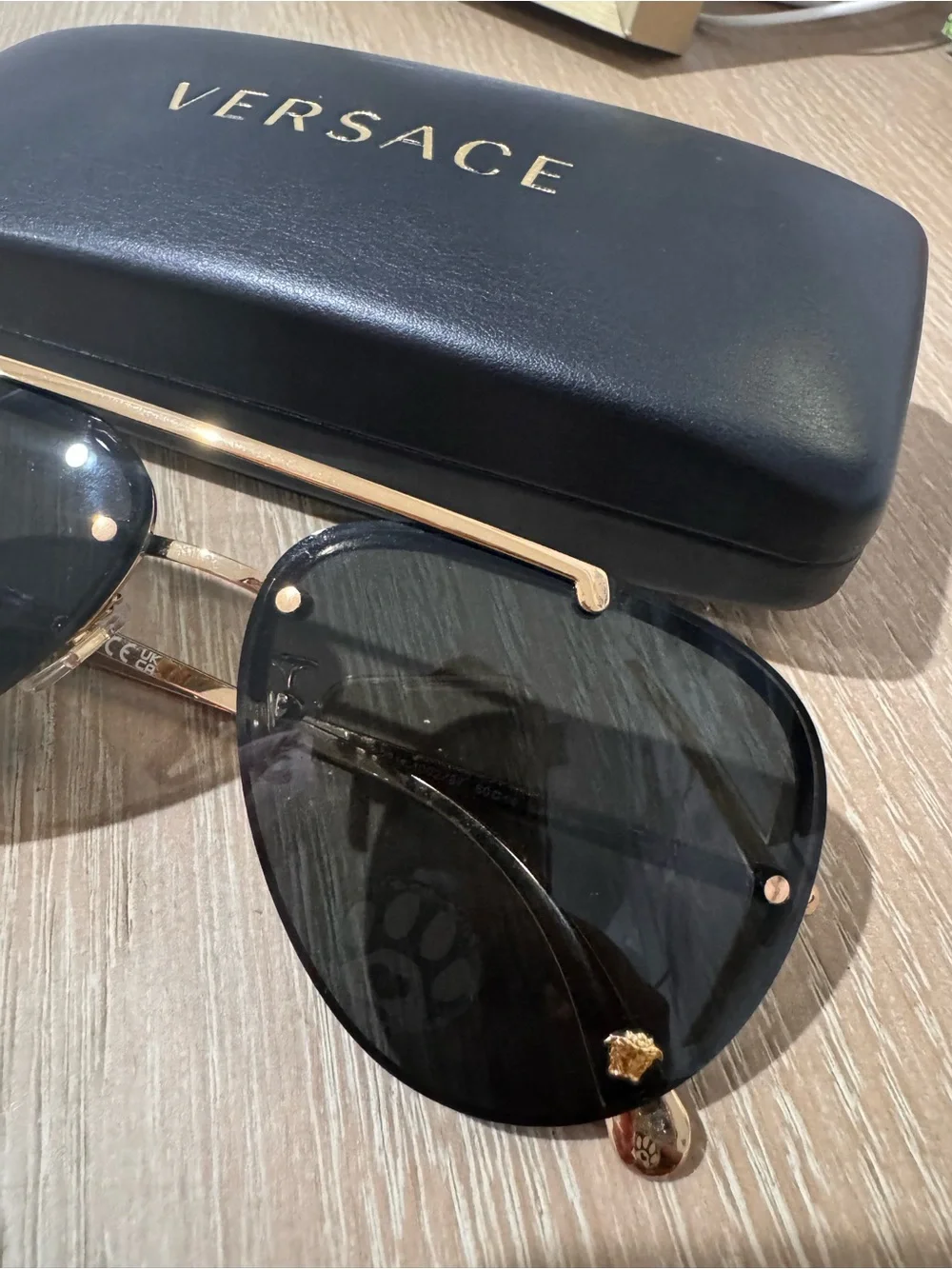 Versace Black and Gold Pilot Sunglasses